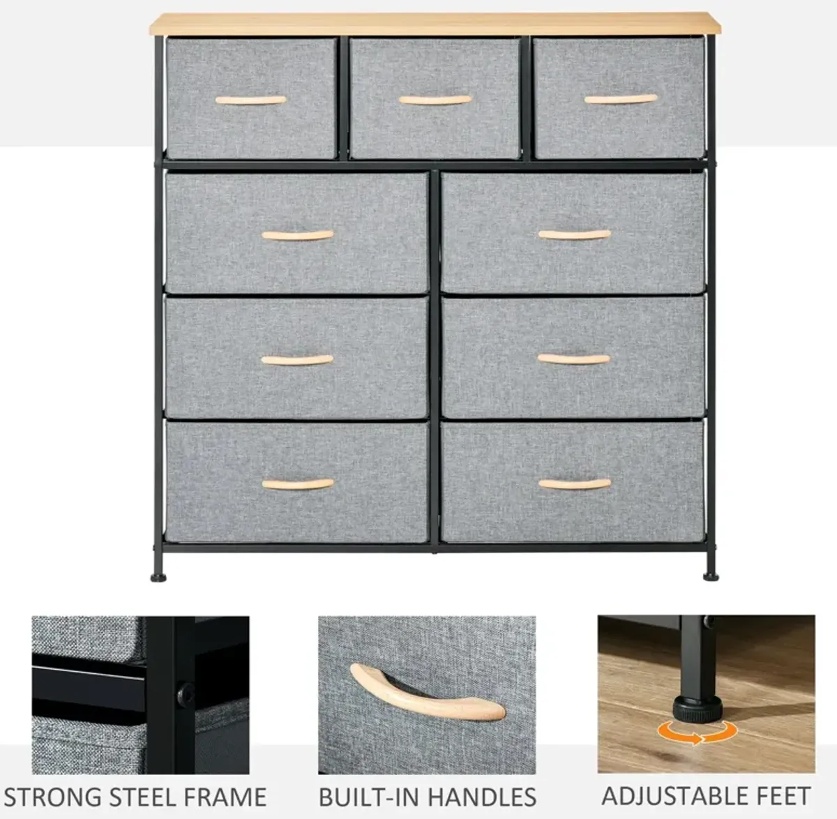 Oak Gray Organizer: 9-Drawer Storage Chest for Hallway/Closet