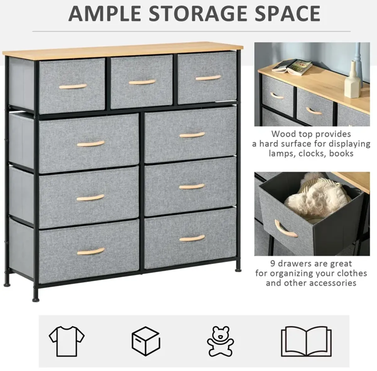 Oak Gray Organizer: 9-Drawer Storage Chest for Hallway/Closet