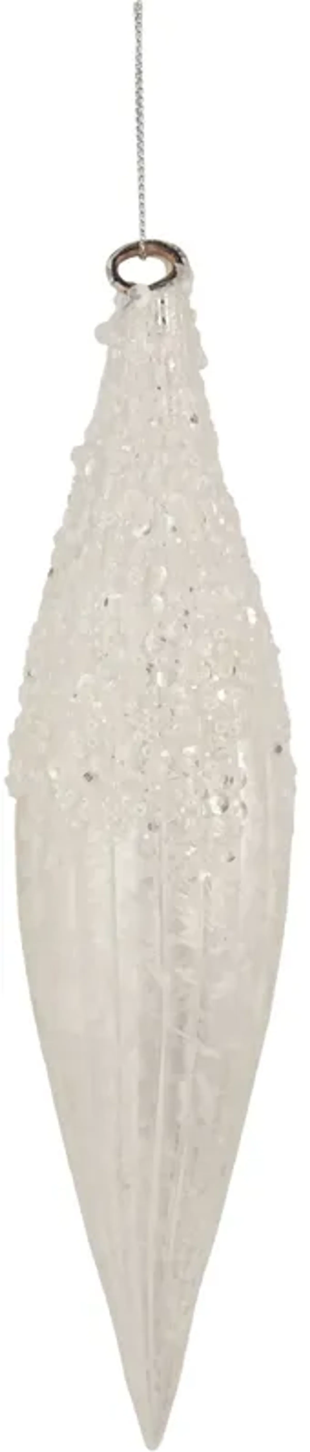 9.5" White Beaded Glitter Finial Glass Christmas Ornament