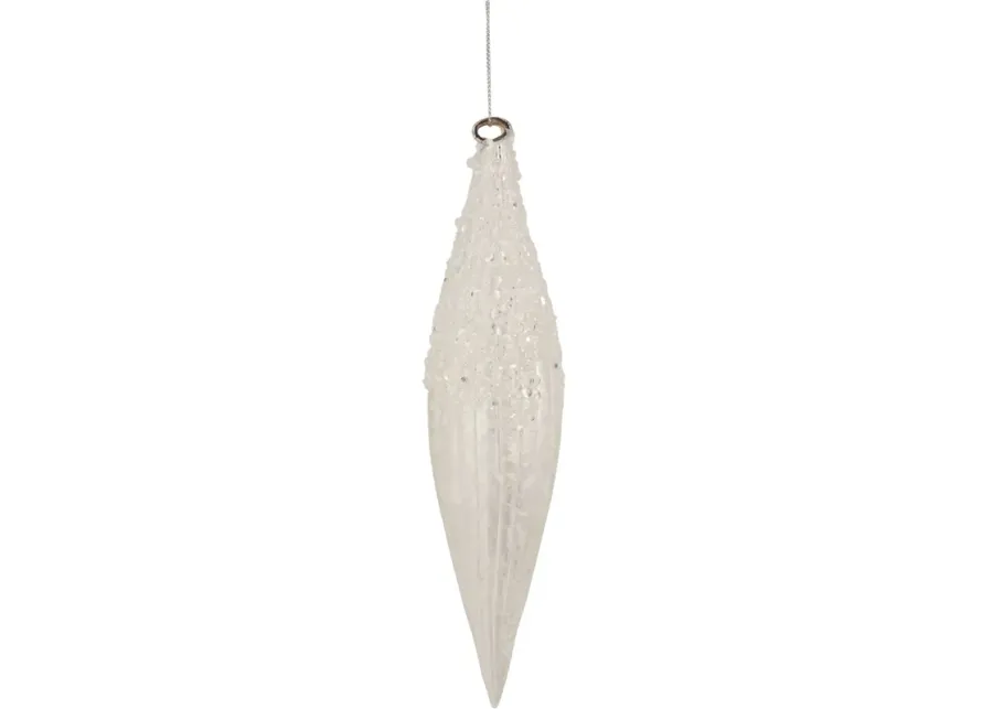 9.5" White Beaded Glitter Finial Glass Christmas Ornament