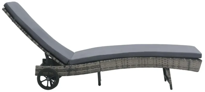 vidaXL Outdoor Sunlounger with Wheels and Cushion, Poly Rattan Furniture, Adjustable Backrest, Anthracite - Ideal for Garden, Patio, Balcony