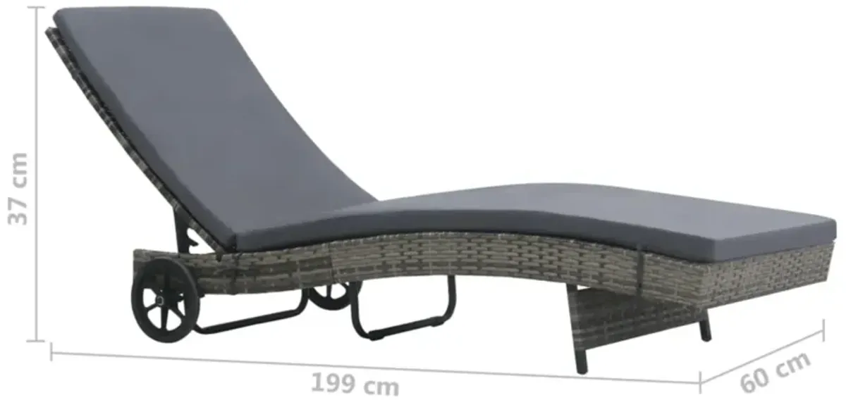 vidaXL Outdoor Sunlounger with Wheels and Cushion, Poly Rattan Furniture, Adjustable Backrest, Anthracite - Ideal for Garden, Patio, Balcony