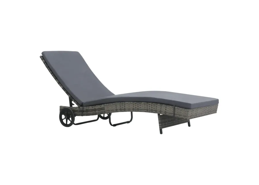 vidaXL Outdoor Sunlounger with Wheels and Cushion, Poly Rattan Furniture, Adjustable Backrest, Anthracite - Ideal for Garden, Patio, Balcony