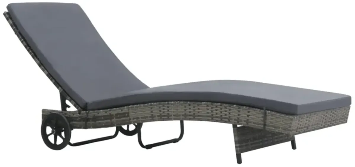 vidaXL Outdoor Sunlounger with Wheels and Cushion, Poly Rattan Furniture, Adjustable Backrest, Anthracite - Ideal for Garden, Patio, Balcony