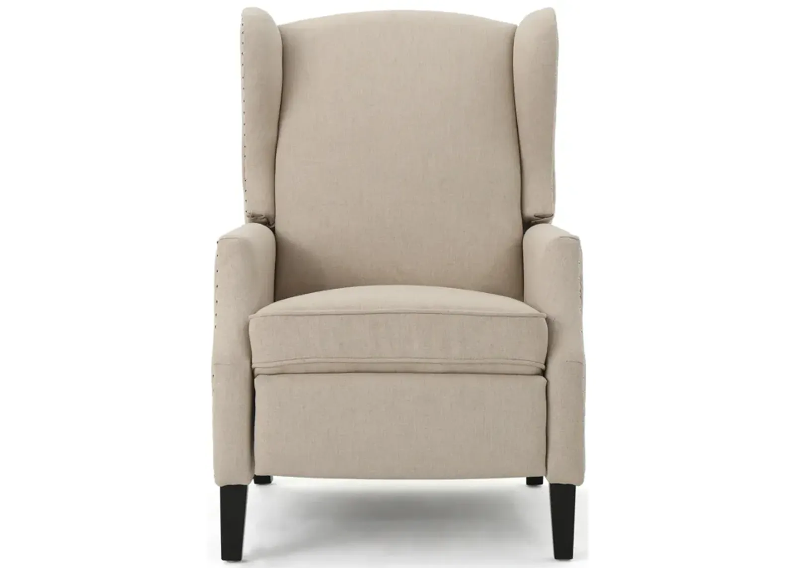 Nora Manual Recliner Lounge Chair, Wingback, Nailhead Trim, Beige - Benzara