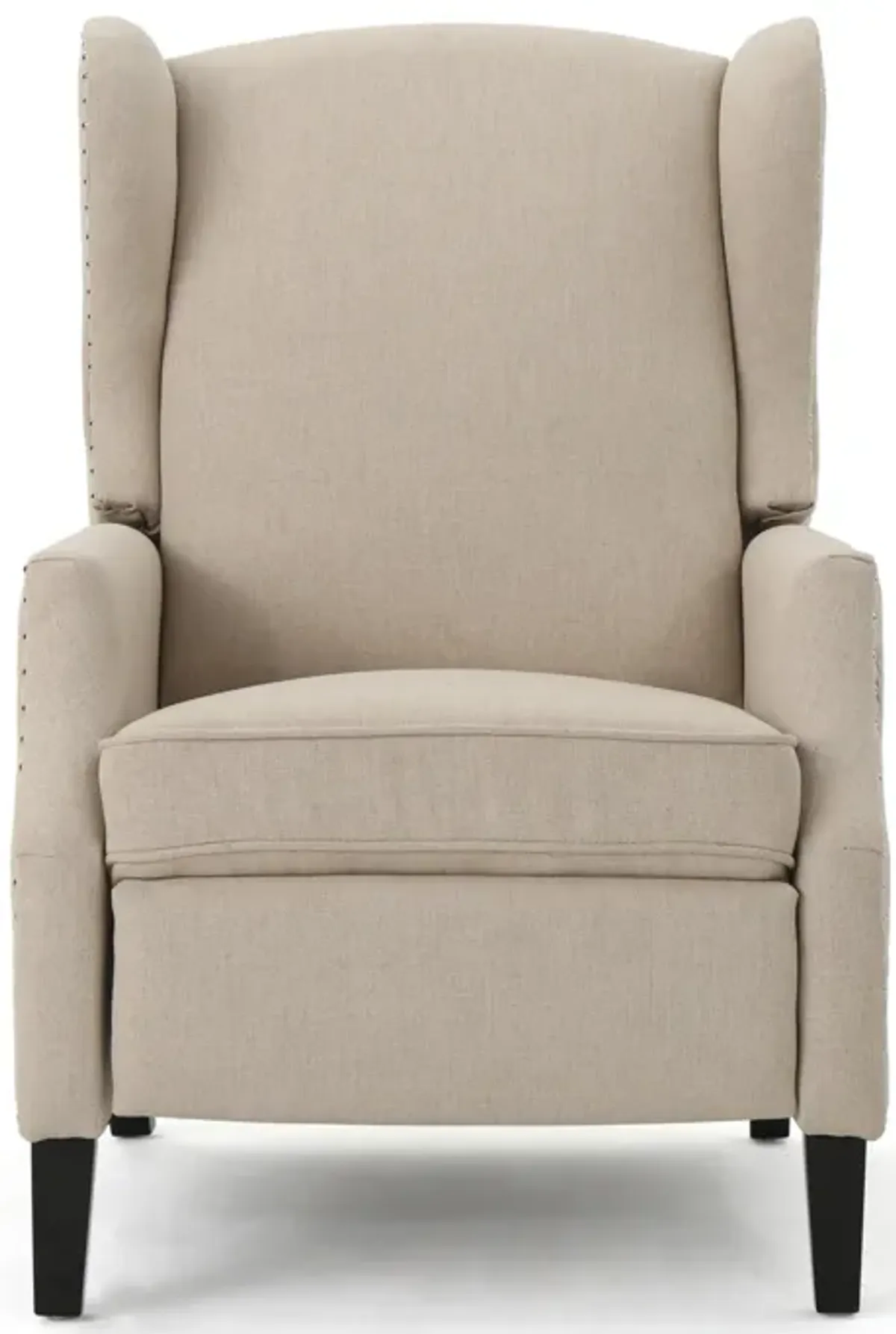 Nora Manual Recliner Lounge Chair, Wingback, Nailhead Trim, Beige - Benzara