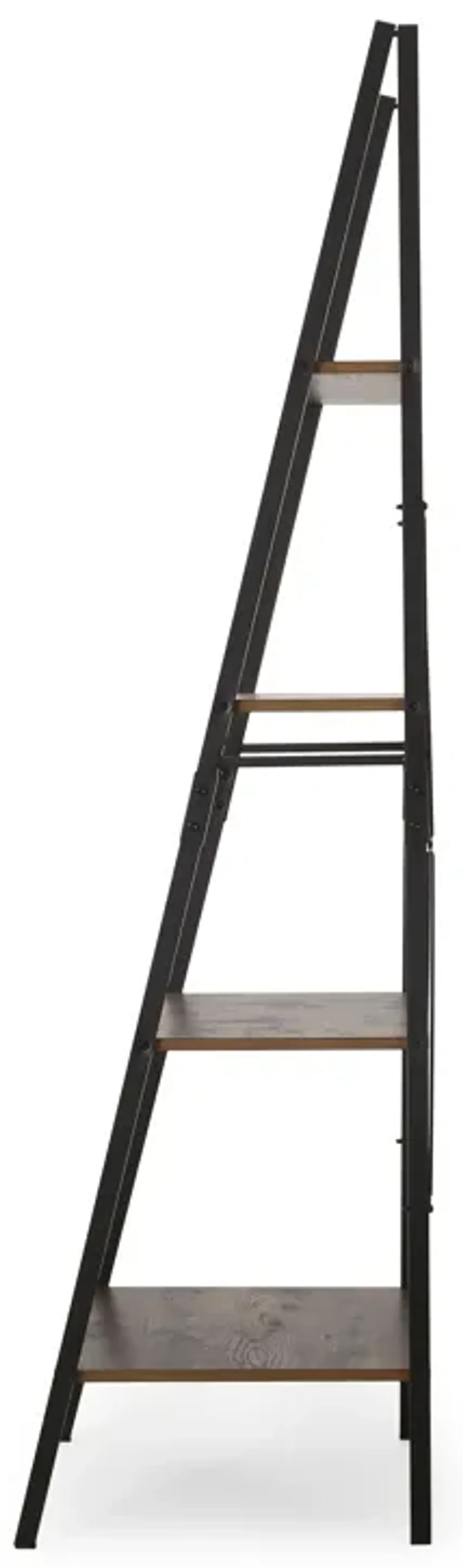 Modern Industrial Bookshelf Ladder Design, 4 Faux Wood Shelves