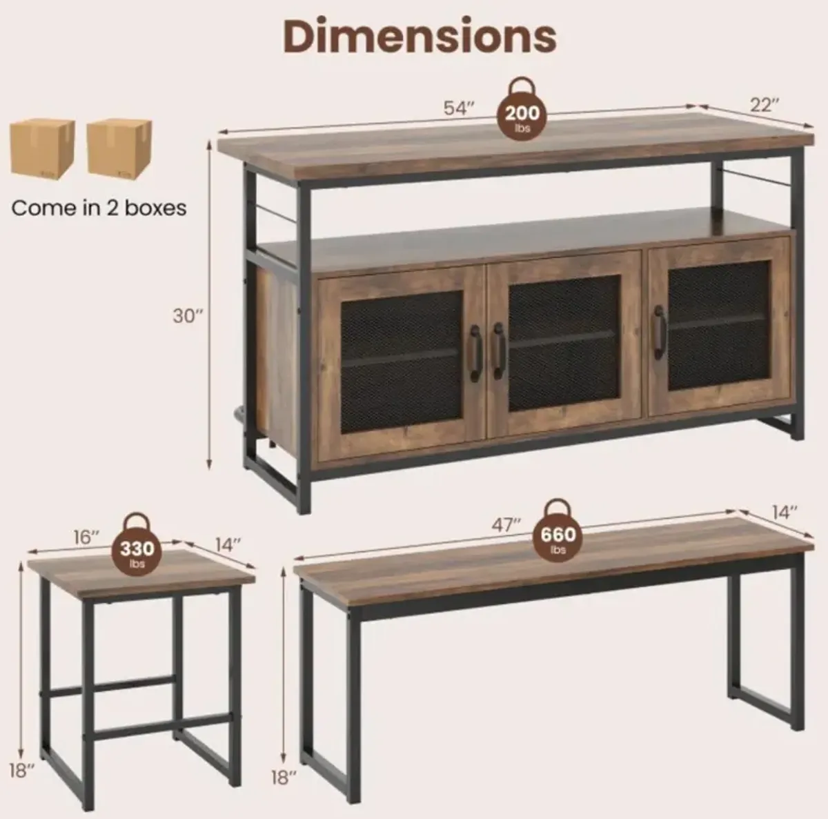 Hivvago 4 Piece Kitchen Island Set with Bench and Storage