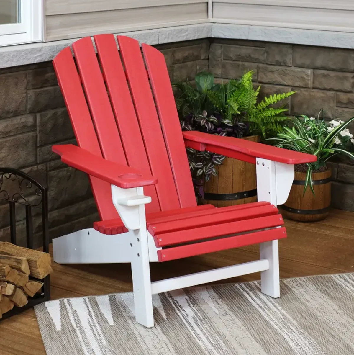 Sunnydaze All-Weather Adirondack Chair with Drink Holder