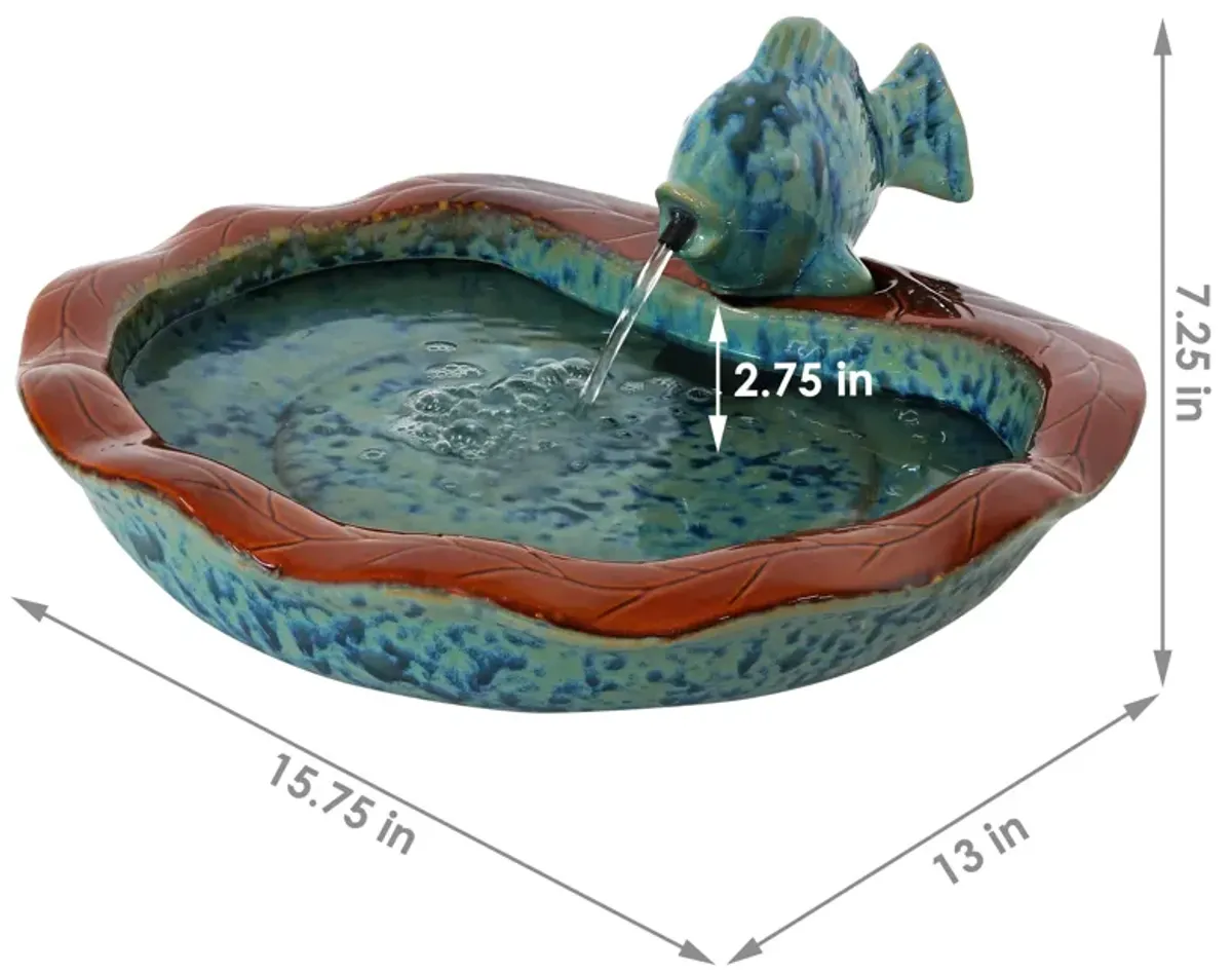 Sunnydaze Fish Glazed Ceramic Outdoor Water Fountain