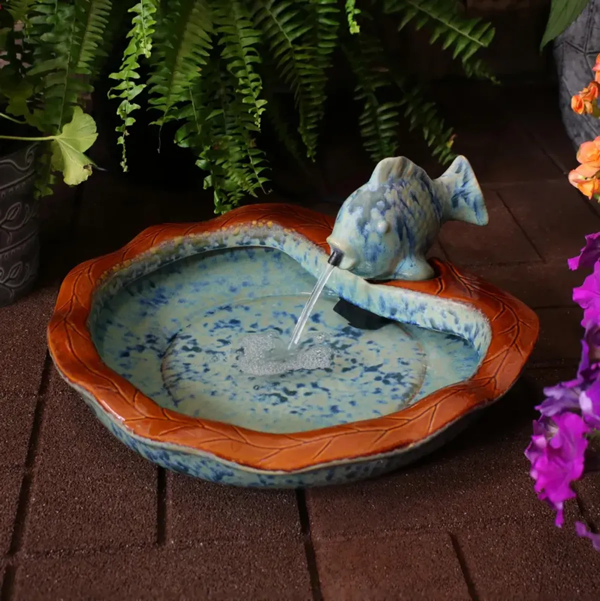 Sunnydaze Fish Glazed Ceramic Outdoor Water Fountain