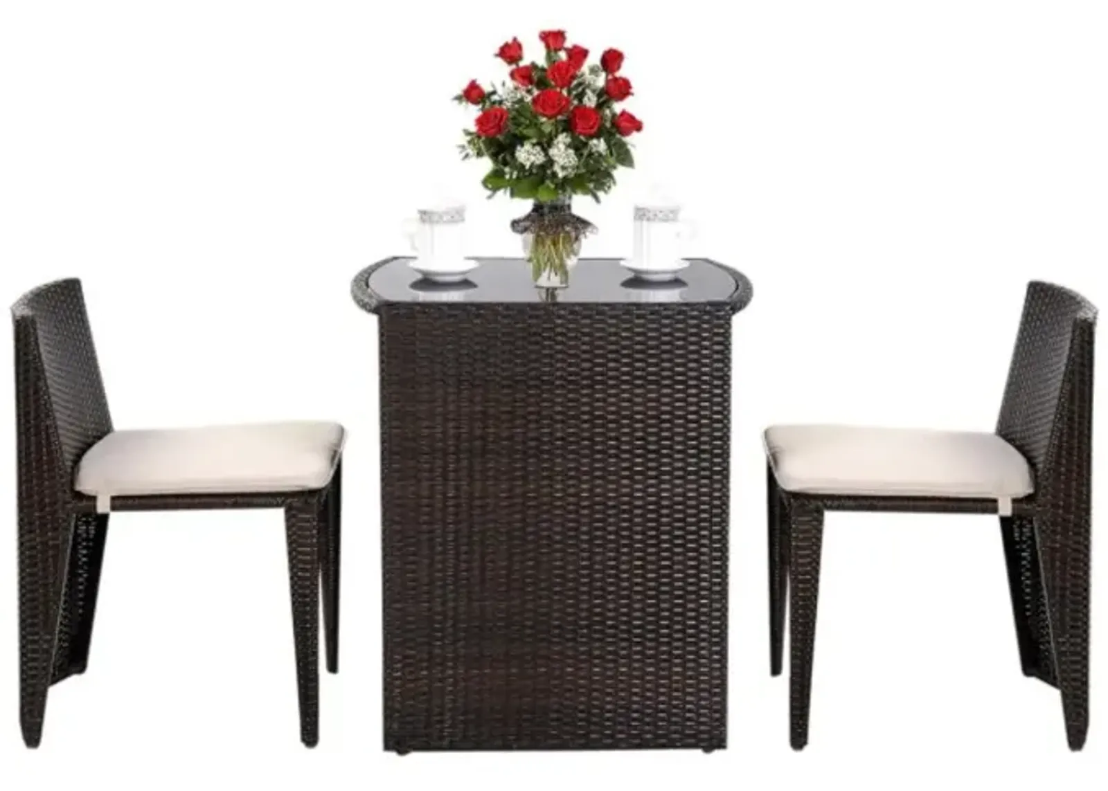 Hivvago 3 Pieces Cushioned Wicker Patio Bistro Set with No Assembly Needed