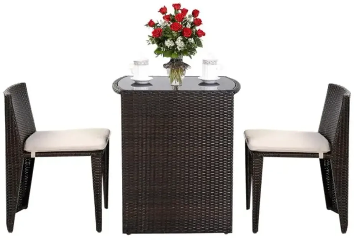 Hivvago 3 Pieces Cushioned Wicker Patio Bistro Set with No Assembly Needed