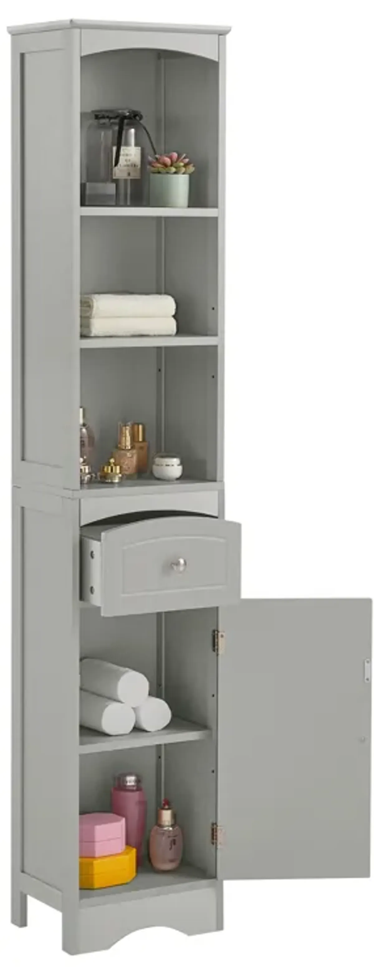 Whisen Verticle Bathroom Cabinet, Freestanding Storage Cabinet with Drawer and Adjustable Shelves - Green