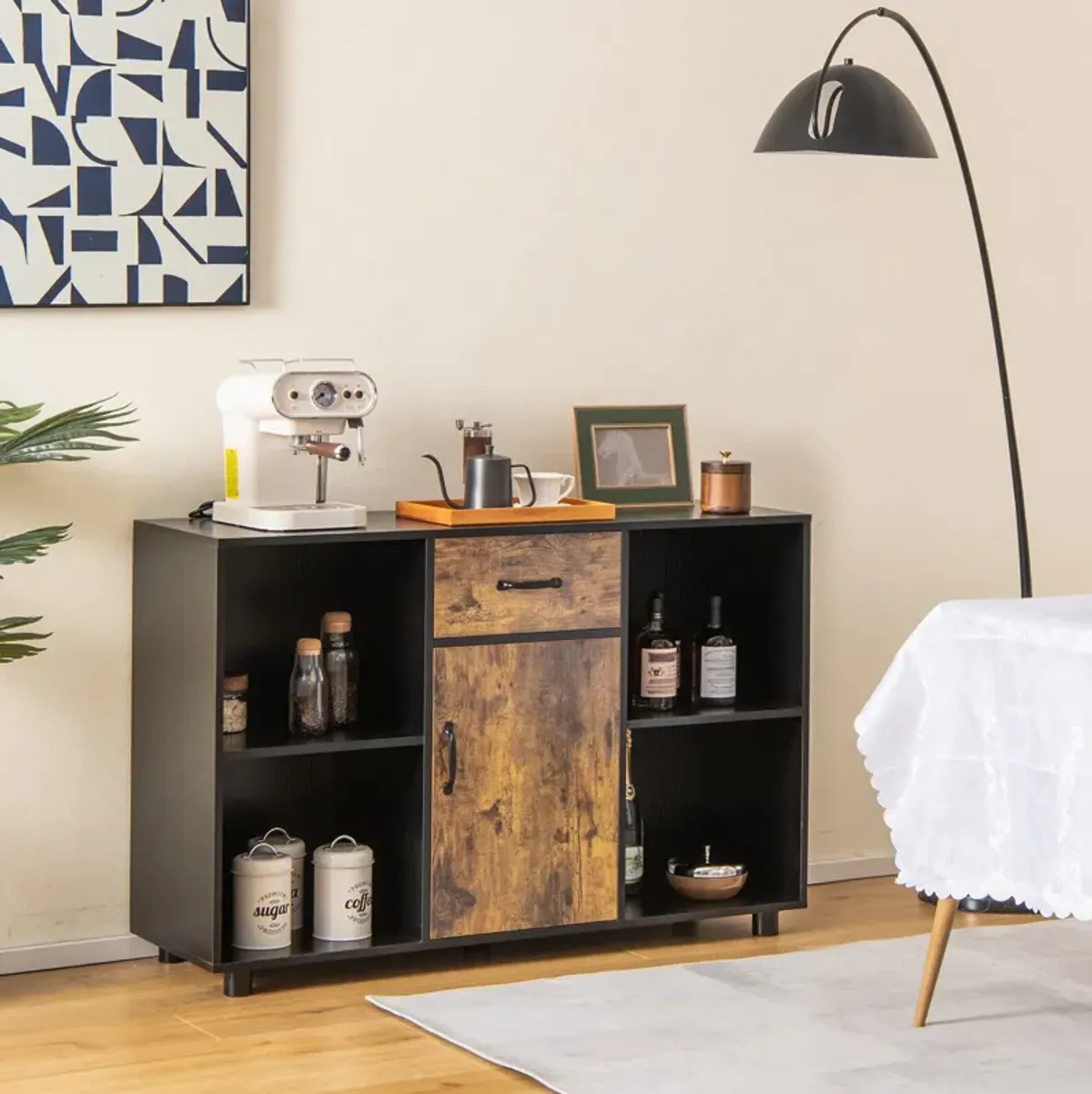 48 Inch Industrial Buffet Sideboard with 4 Open Cubbies