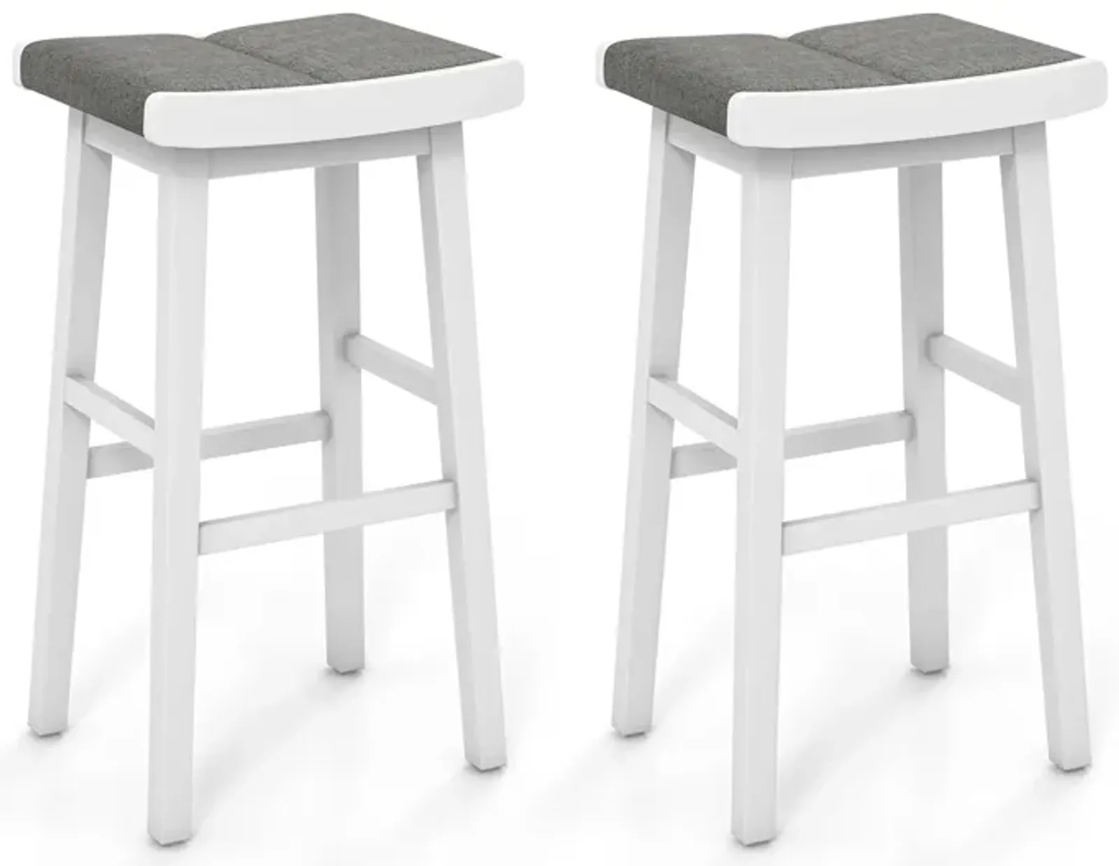 2 Pieces Upholstered Saddle Barstools with Padded Cushions