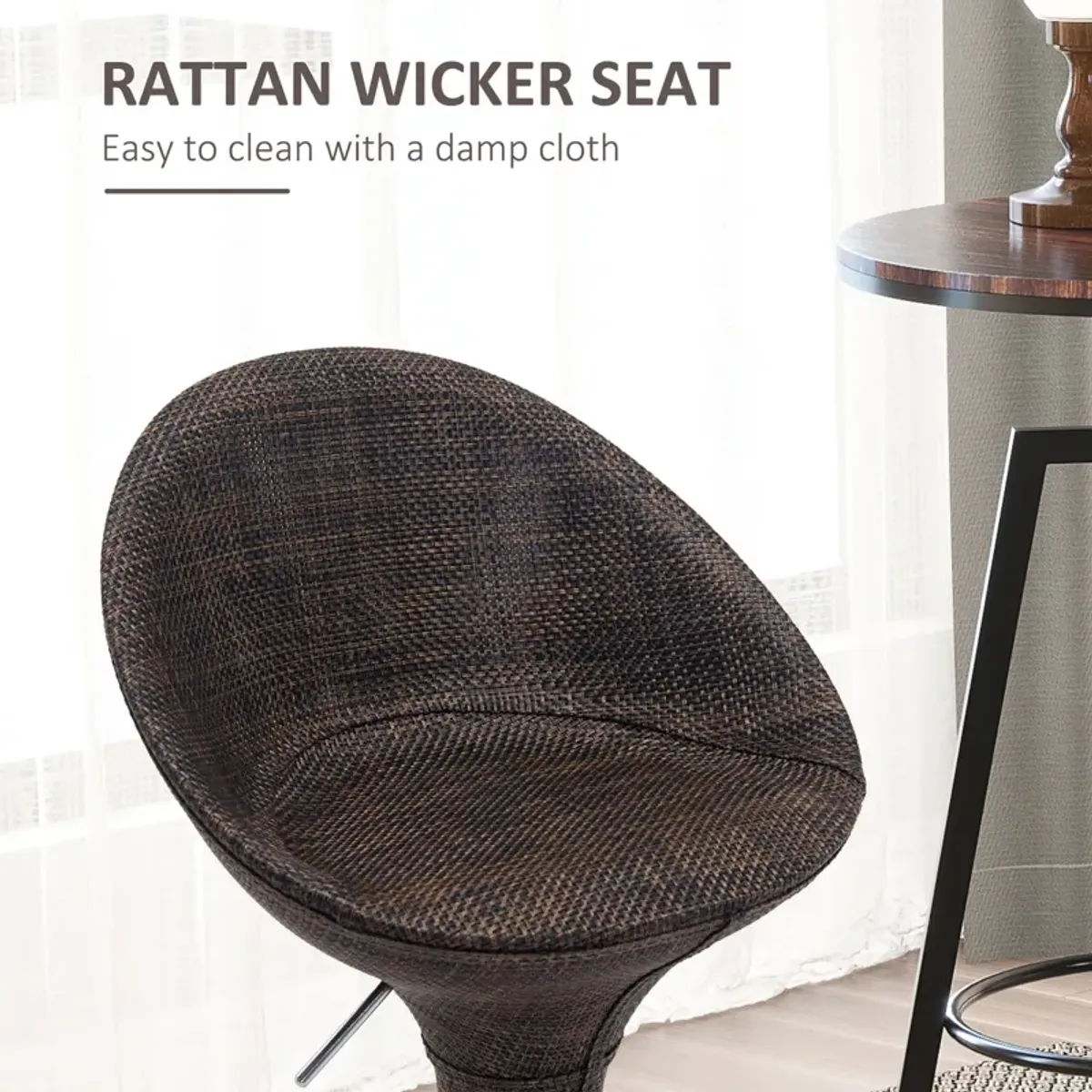 Swivel Bar Seating: Brown Rattan Stool Pair, Adjustable Height for Counters