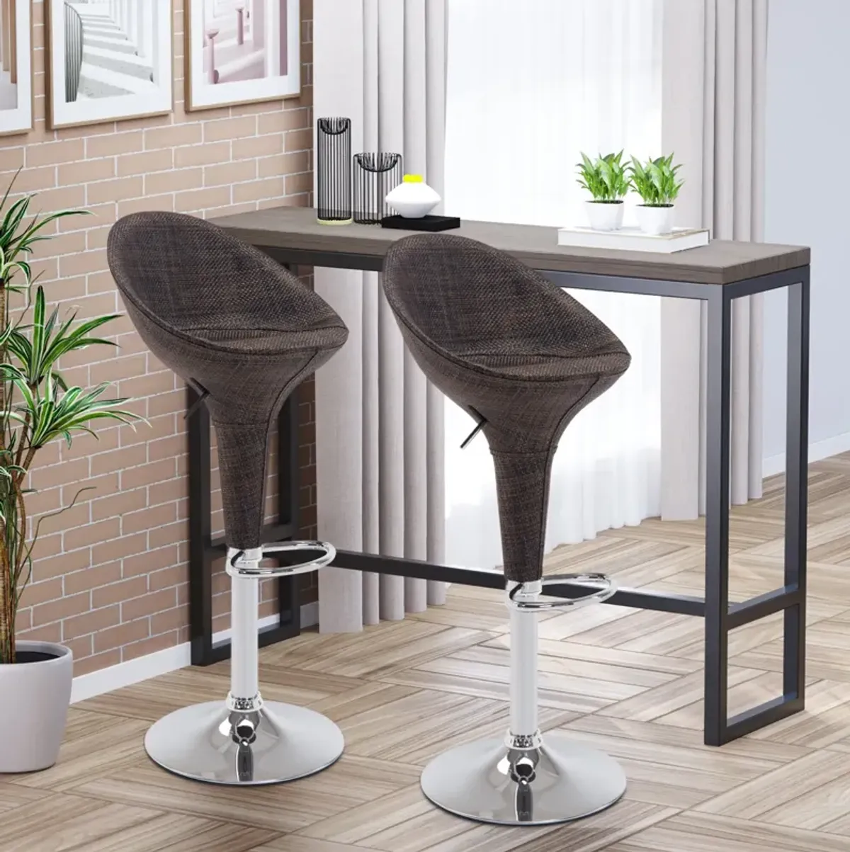 Swivel Bar Seating: Brown Rattan Stool Pair, Adjustable Height for Counters