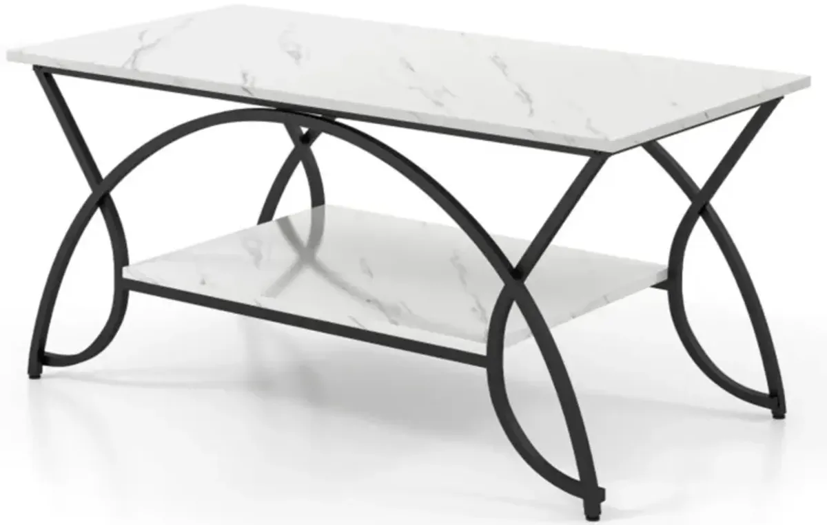 Hivvago 2-Tier Faux Marble Coffee Table with Marble Top and Metal Frame