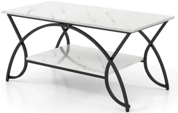Hivvago 2-Tier Faux Marble Coffee Table with Marble Top and Metal Frame