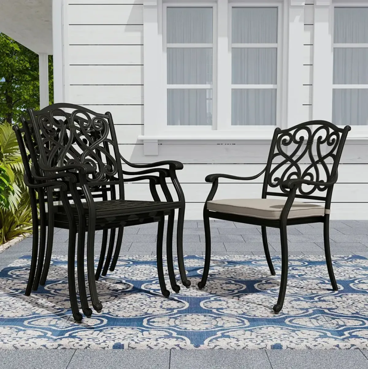 Mondawe 4 Piece Cast Aluminum Outdoor Dining Chairs with Cushion