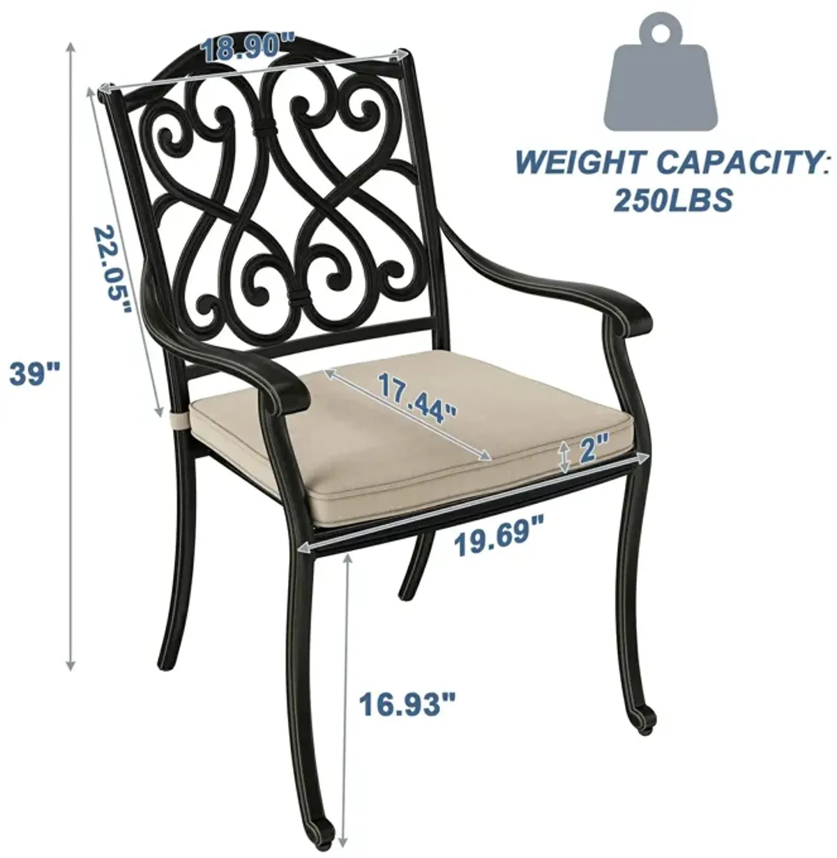 Mondawe 4 Piece Cast Aluminum Outdoor Dining Chairs with Cushion