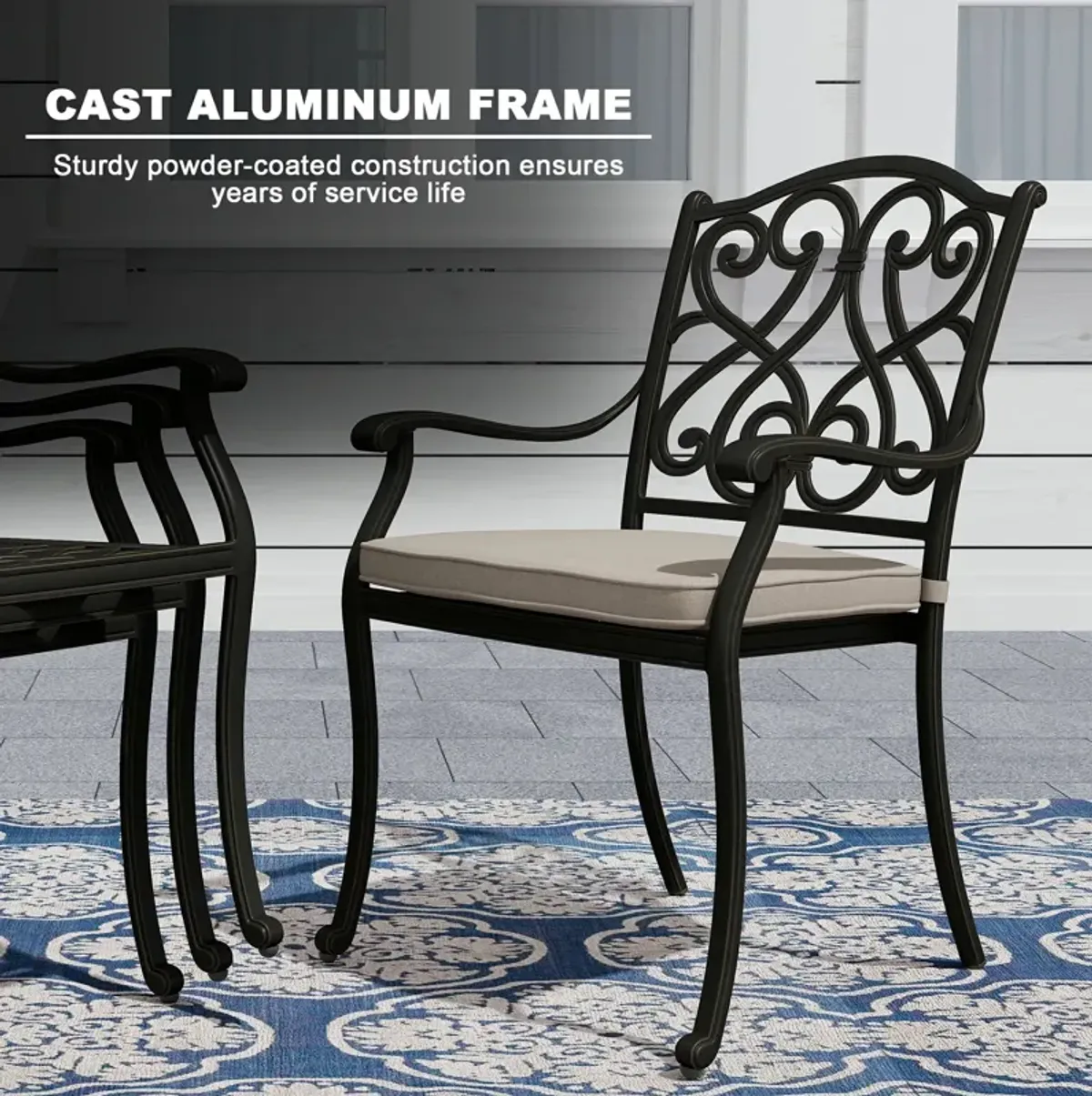 Mondawe 4 Piece Cast Aluminum Outdoor Dining Chairs with Cushion