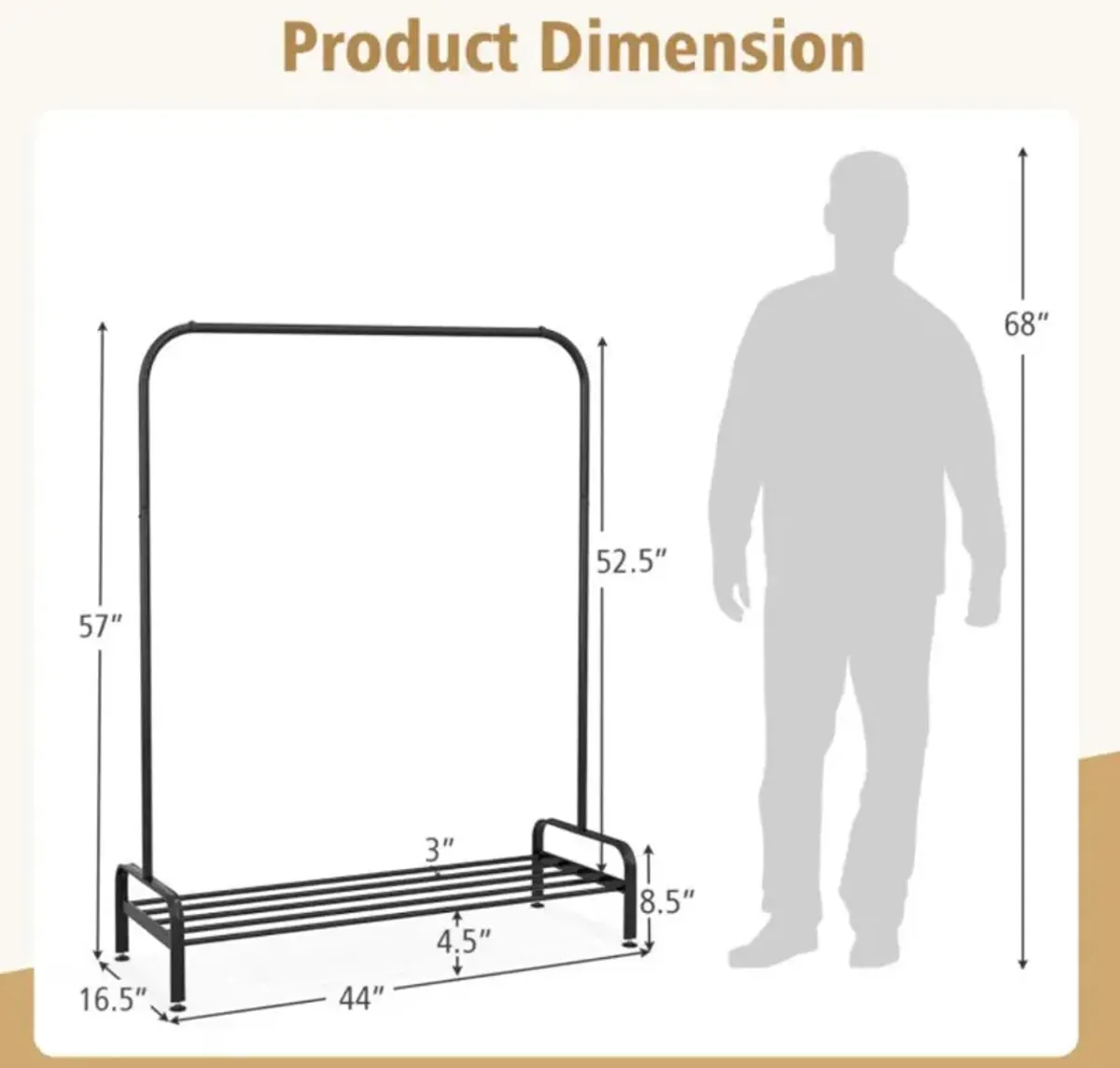 Hivvago Heavy Duty Clothes Stand Rack with Top Rod and Lower Storage Shelf