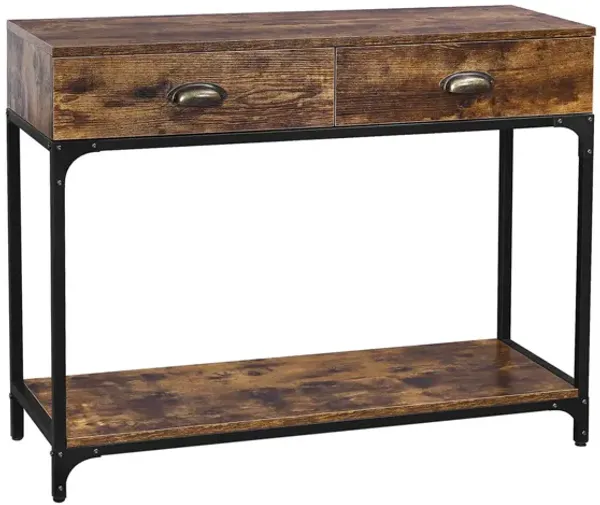 Hivvago Industrial Brown Console Table with Drawers