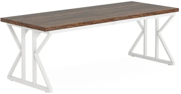 Siy Executive Desk, 79 Inch Brown Rectangular Top, White Cross Base - Benzara