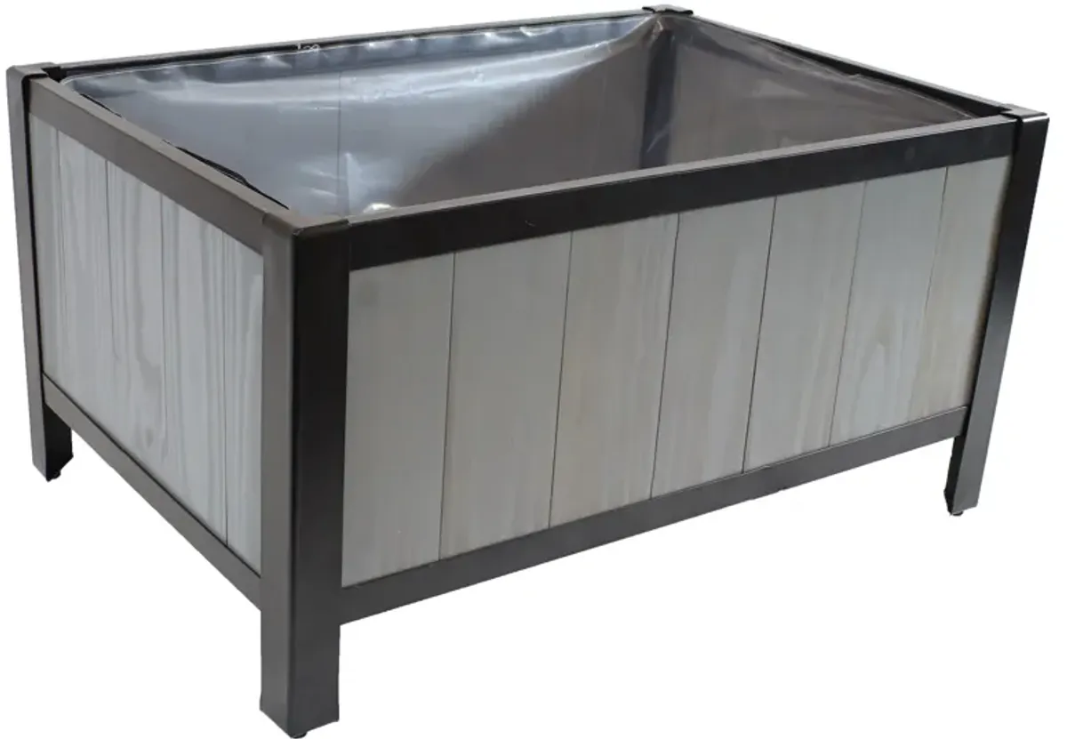 Acacia Wood Steel-Framed Planter Box with Removable Planter Bag