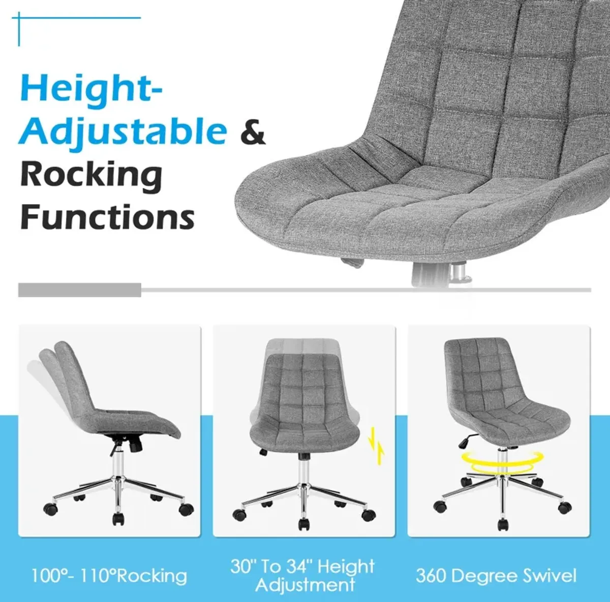 Fabric Adjustable Mid-Back Armless Office Swivel Chair