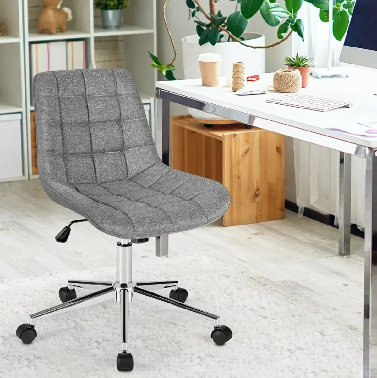 Fabric Adjustable Mid-Back Armless Office Swivel Chair