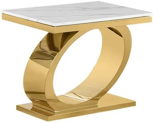 Best Quality Furniture White marble top end table with gold color base