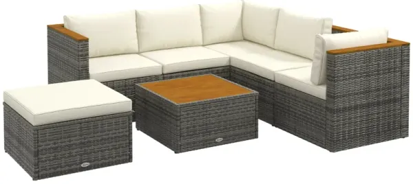 Outsunny 7 Pieces Sectional Wicker Patio Furniture w/ Cushions, White