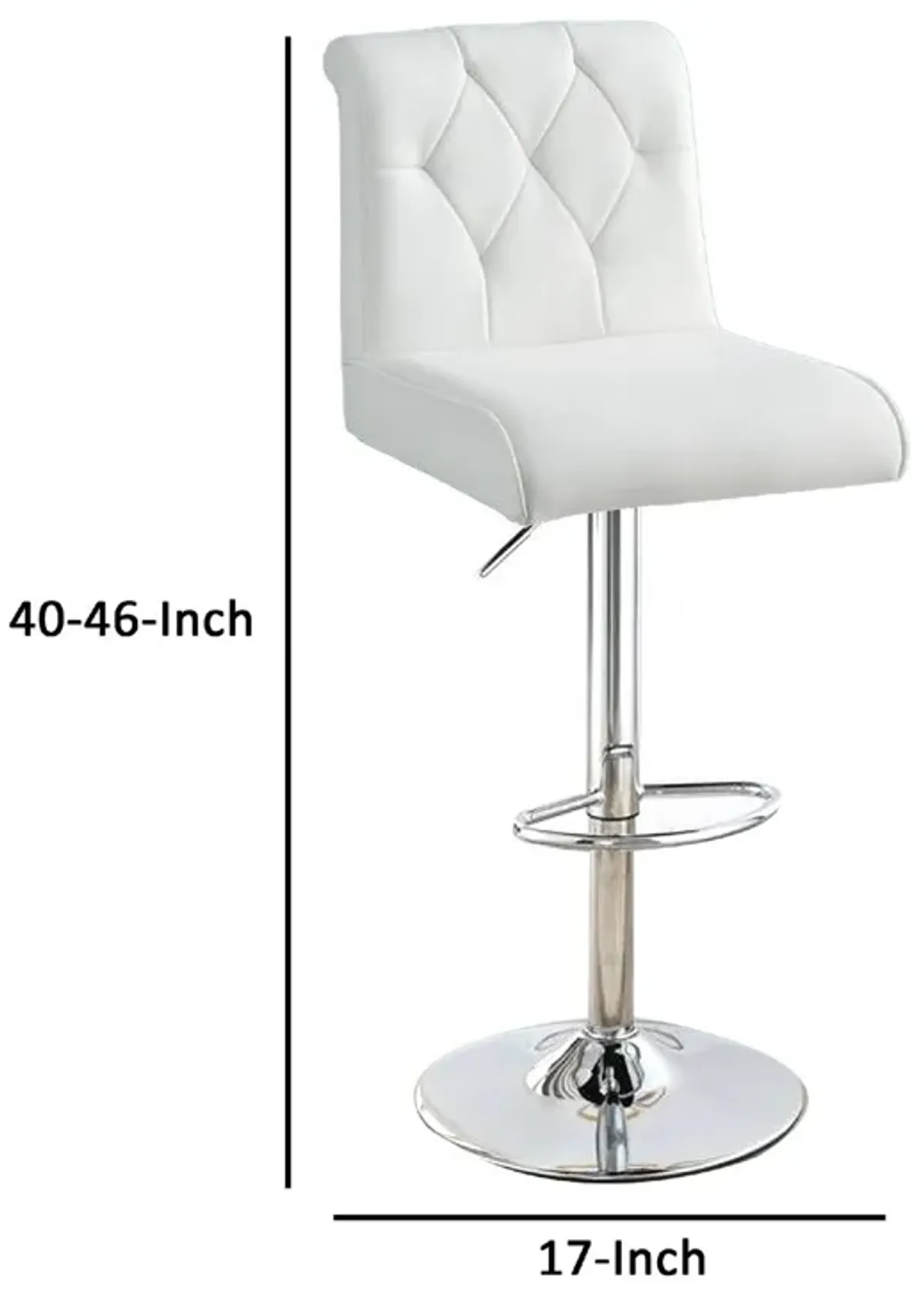 Adjustable Barstool with Rolled Button Tufted Back, Set of 2, White-Benzara