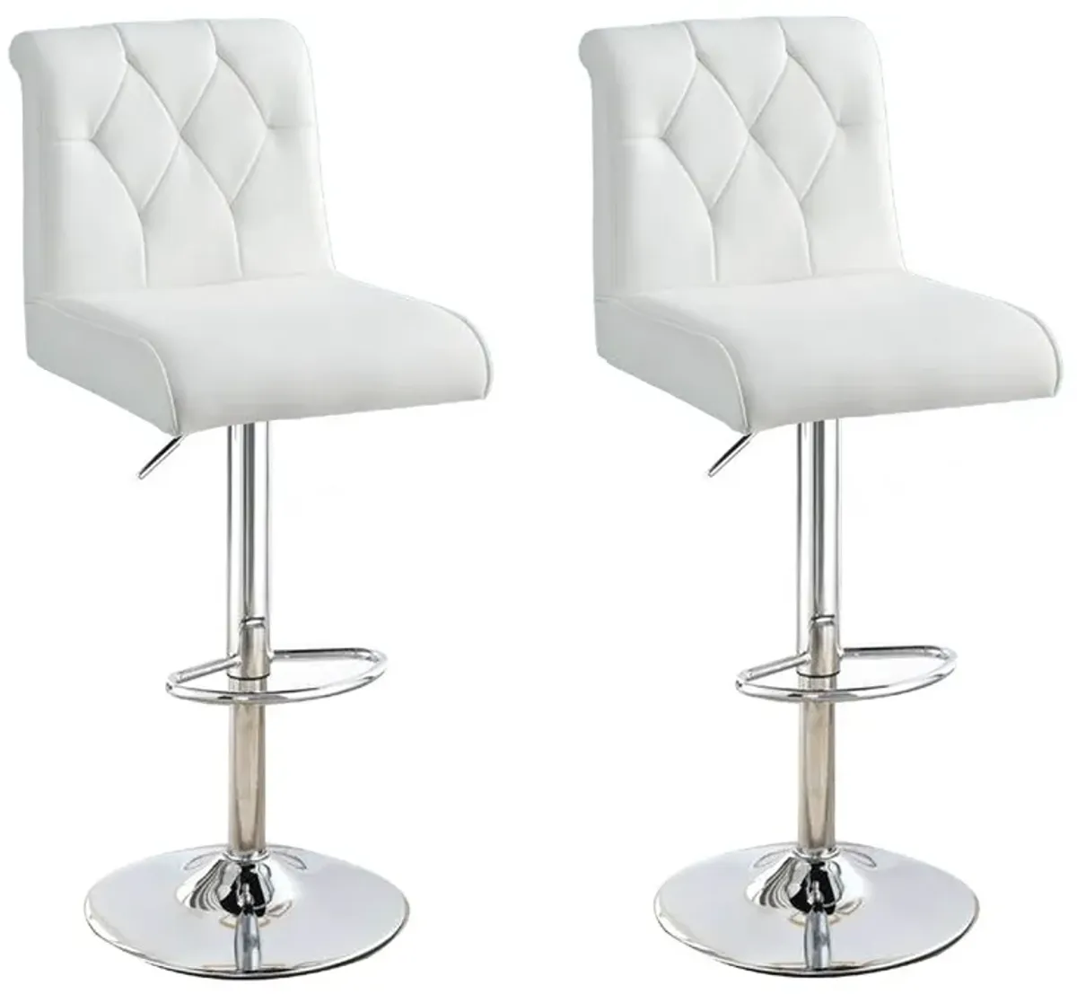 Adjustable Barstool with Rolled Button Tufted Back, Set of 2, White-Benzara