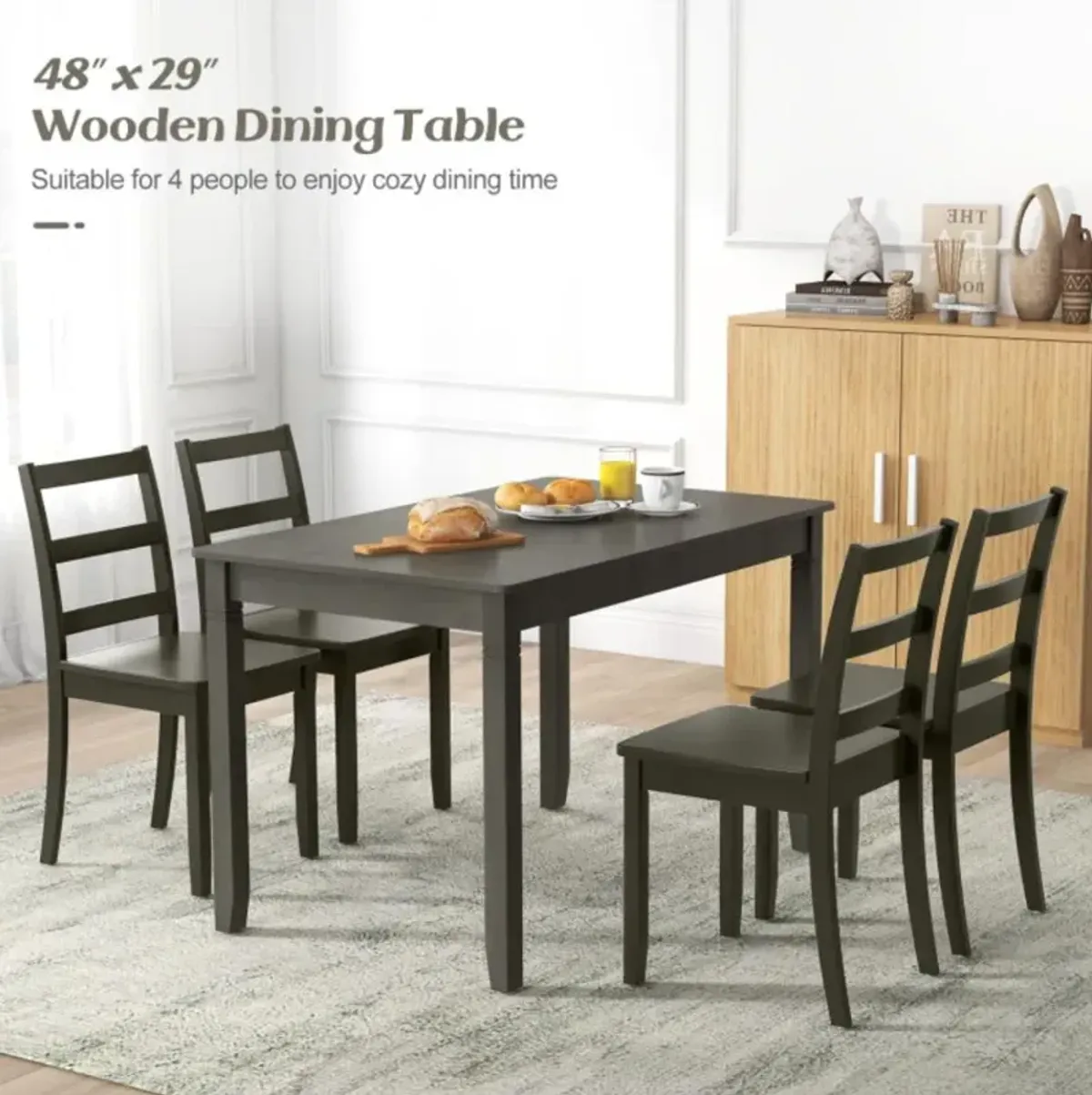 Hivvago 48-Inch Wooden Dining Table for 4 People Rectangular Kitchen Table with Rubber Wood Legs