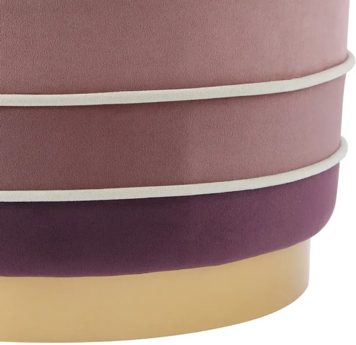 Hivvago 18" Shades of Pink and Gray Velvet Striped Round Ottoman