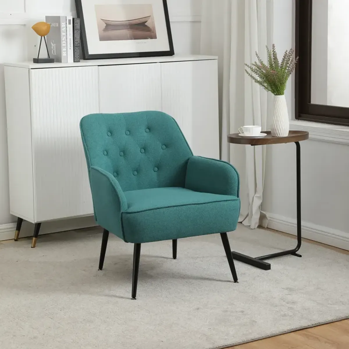 Modern Mid Century Chair Velvet Sherpa Armchair For Living Room Bedroom Office Easy Assemble(Green)