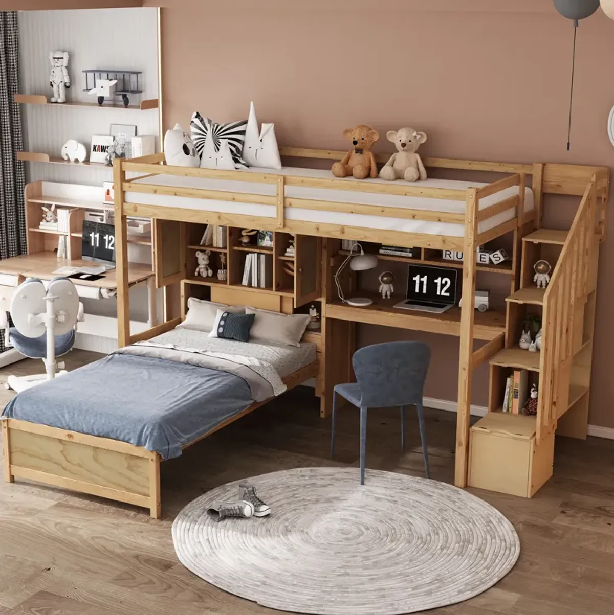 Merax Loft Bed with Built-in Desk and Staircase