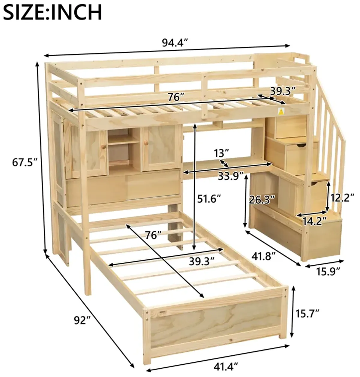 Merax Loft Bed with Built-in Desk and Staircase