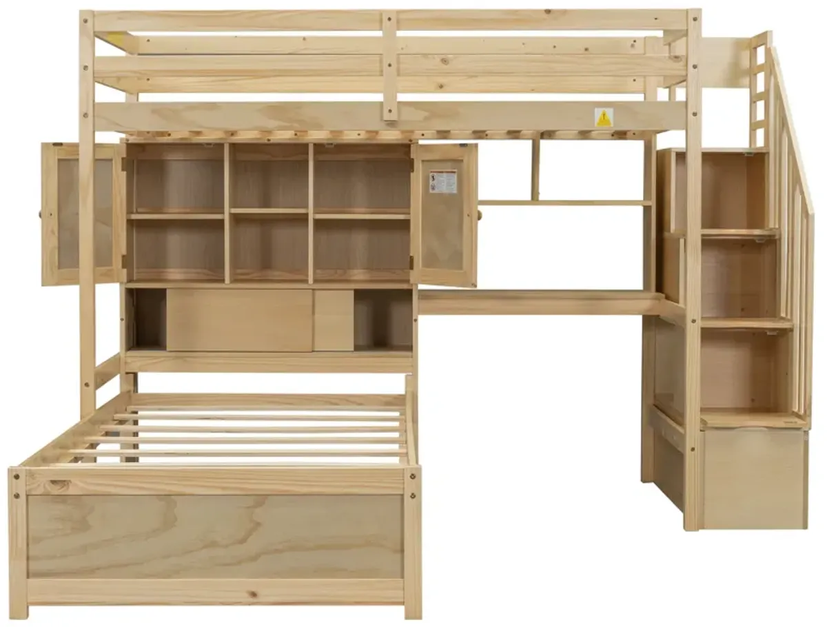 Merax Loft Bed with Built-in Desk and Staircase