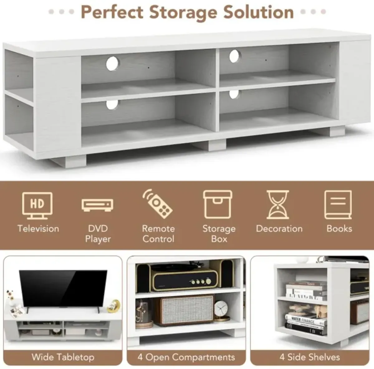 Hivvago 59 Inch Console Storage Entertainment Media Wood TV Stand