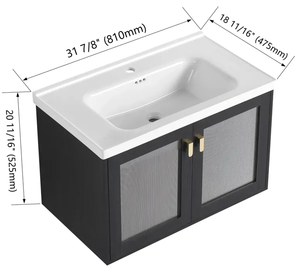 Gewnee 32 Inch black Wall-Mounted Bathroom Vanity