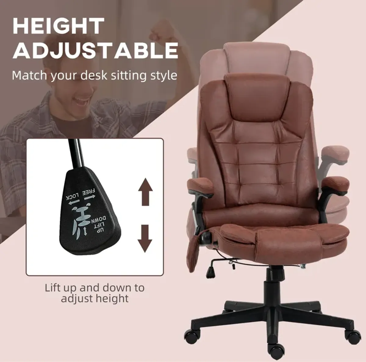 Rust Red Heated Vibrating Chair: Linen, High Back