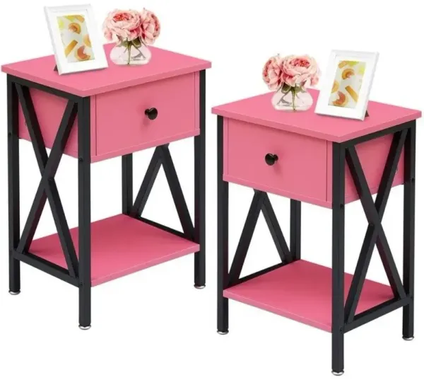 Hivvago Set of 2 - Rustic Farmhouse 1-Drawer Nightstand Bedside Table in White