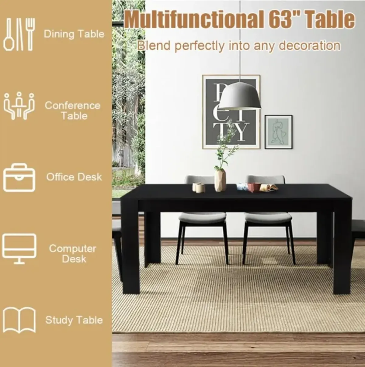 Hivvago 63 Inch Rectangular Modern Dining Kitchen Table