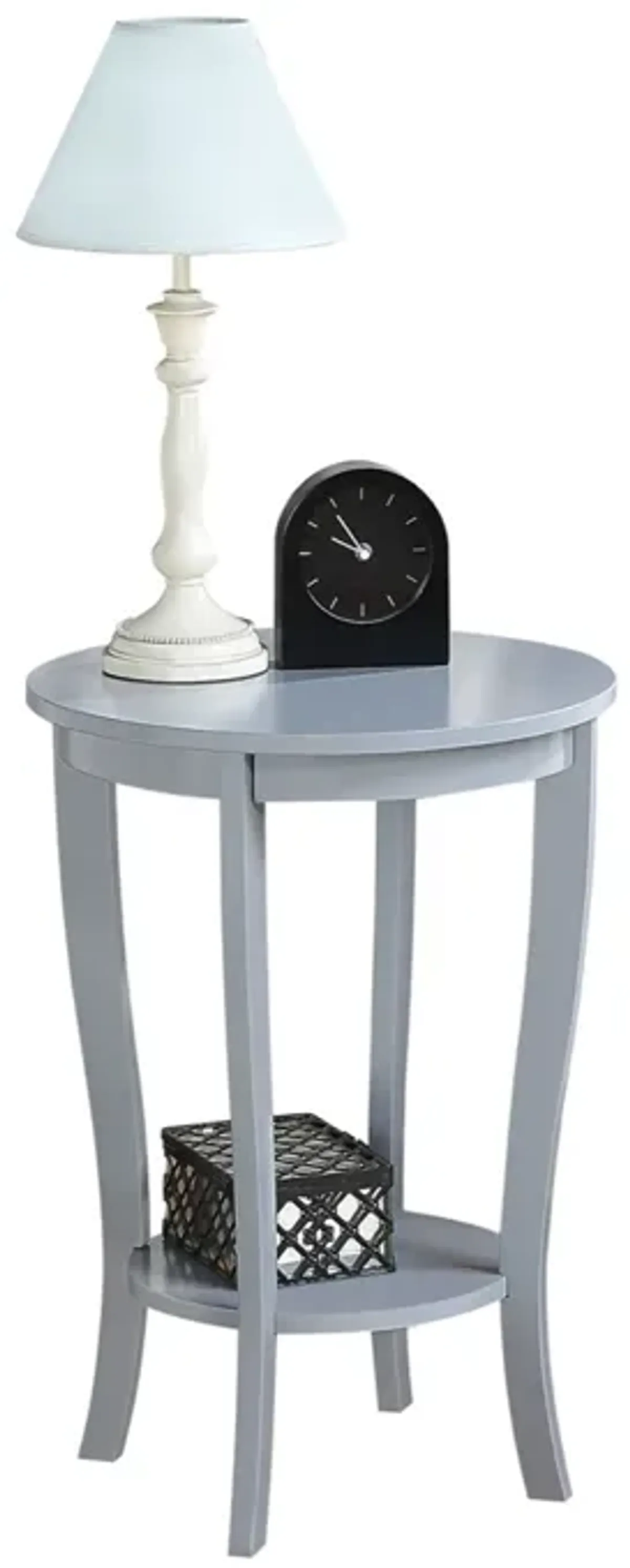 Convenience Concepts American Heritage Round End Table with Shelf, Gray