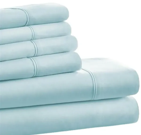 King Size Aqua 6 Piece Wrinkle Resistant Microfiber Polyester Sheet Set
